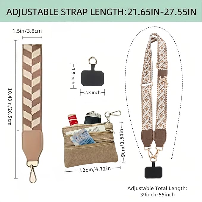 Crossbody Body Phone Holder for Women, New Phone Strap with Zippered Pouch, Adjustable Crossbody Strap (Brown)