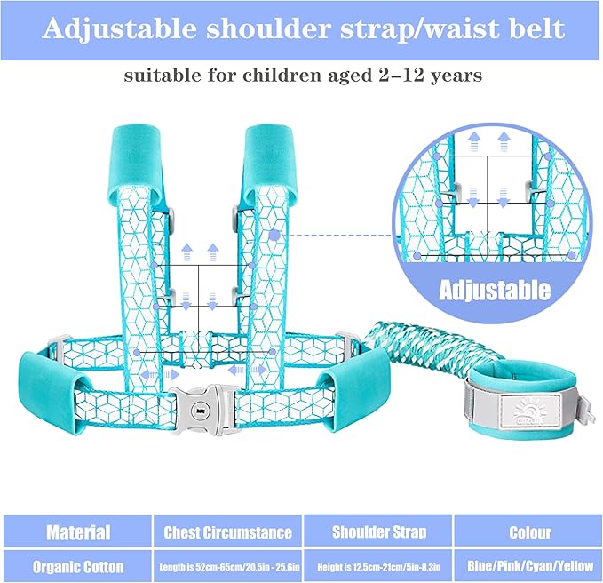 Toddler Leash for Walking, Toddler Safety Harnesses Leashes, Safety Harness with Lock for Kids, Anti Lost Wrist Link for Toddlers ，Upgrade with Reflective Tape Liner（6.5ft）for Kids