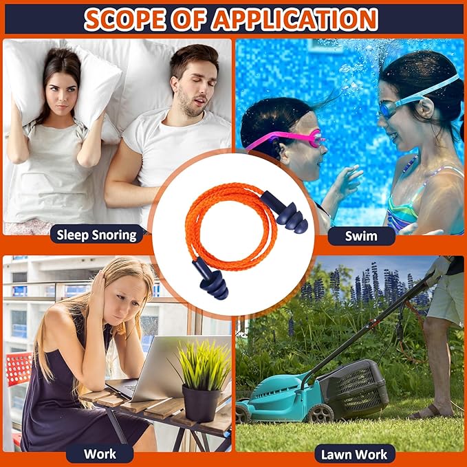 Xuhal 200 Pairs Corded Ear Plugs Silicone Earplugs with Cord Individually Wrapped Reusable Earplugs Sleep Noise Cancelling Hearing Protection for Snoring Shooting Studying Construction (Navy Blue)