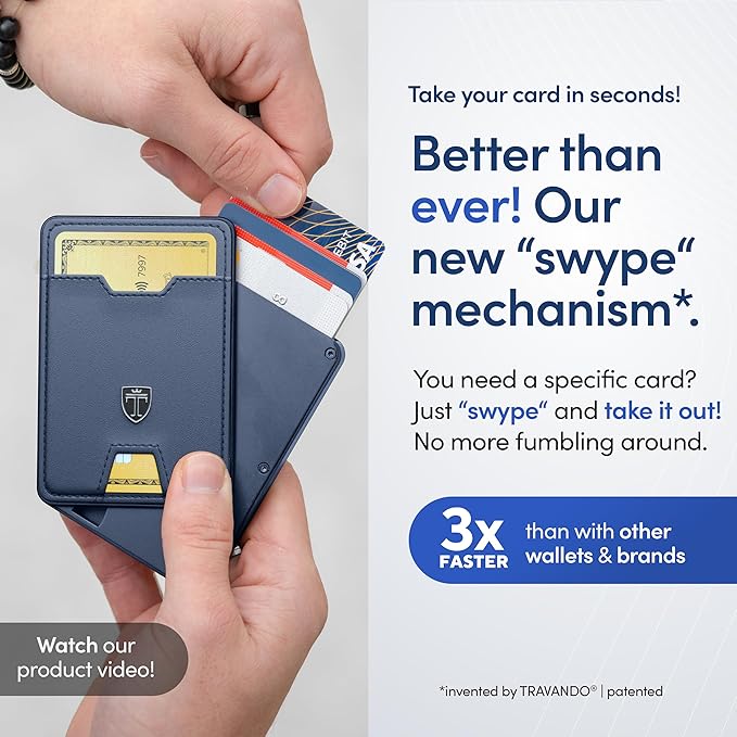 TRAVANDO Swype Slim Wallet for Men Metal RFID Blocking Mens Wallet Card Case (Without AirTag* Pocket)