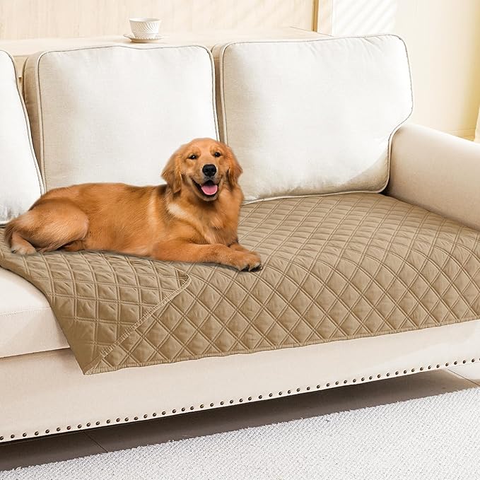 Smiry Waterproof Dog Bed Cover Pet Blanket, Soft Washable Dog Blanket for Furniture Bed Couch Sofa Reversible, Checkered (30"x70", Camel/Camel)