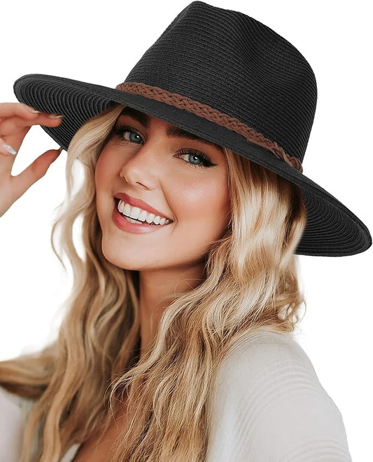 FURTALK Sun Hats for Women Summer Wide Brim UV UPF 80+ Panama Fedora Foldable Packable Straw Beach Hat