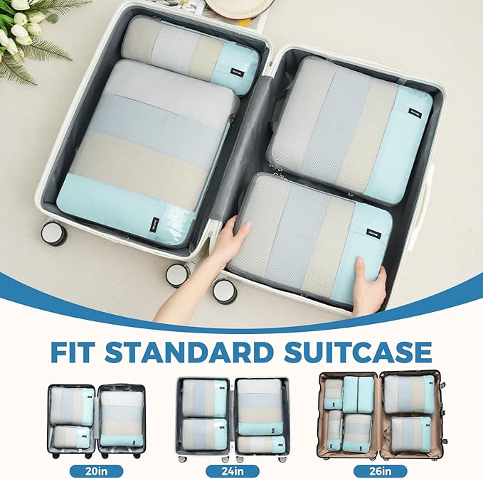 BAGAIL 6 Set/4 Set Lightweight Compression Packing Cubes with Packing List, Anti-Tearing Expandable Organizer Bags for Travel