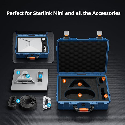 Blue Starlink Mini Hard Case Travel, Star Link Mini Waterproof Travel Case for with Molded Foam for Starlink Accessories, Lockable Storage Bag
