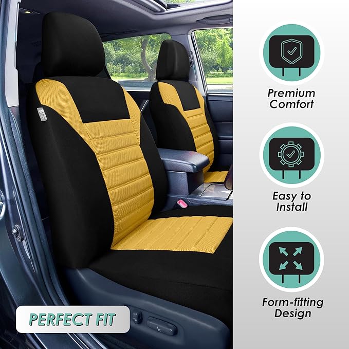 FH Group Automotive Car Seat Covers Front Set Premium 3D Air Mesh Front Seat Covers, Airbag Compatible Universal Fit Interior Accessories for Cars Trucks and SUVs - Yellow