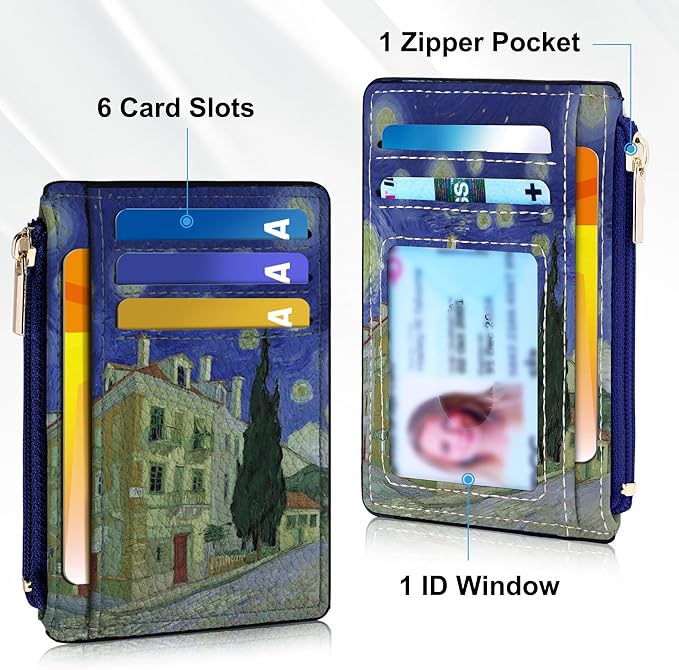 Tipmile Credit Card Holder for Women Slim Minimalist Front Pocket RFID Blocking Wallet Small Compact Card Case with ID Window, Oil Painting