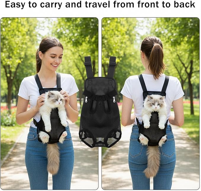 Pet Travel Leg-Out Backpack Cat Backpack Carrier Adjustable Pet Front Carriers Cat Bag Hands-Free Dog Carrier Backpacks Holder for Small Medium Dogs Cats Camping Traveling Cycling Walking