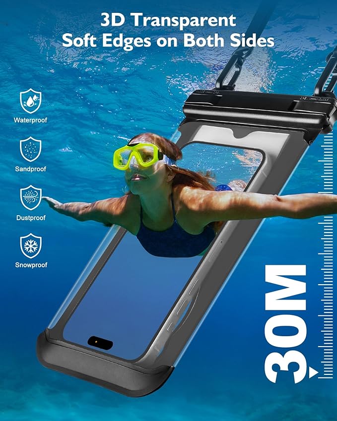 Waterproof Phone Pouch Floating- [3D Clear Soft Edges ] IP68 Waterproof Phone Case - iPhone 16/15/14/13 Pro Max Samsung 24/23/22 Ultra Google Up 7.5" - Detachable Lanyard - Front Clear + Back Bear