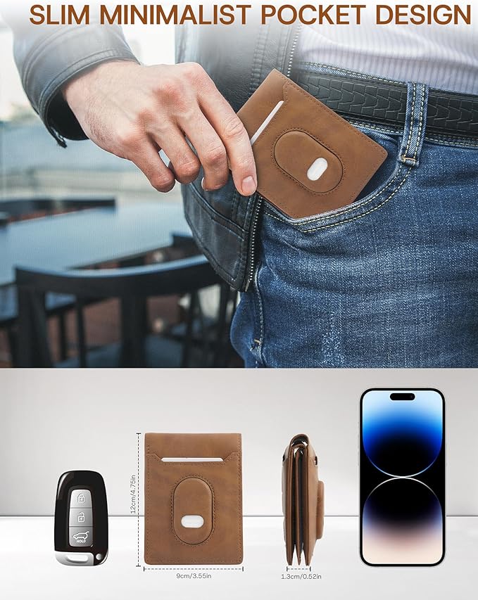ÉtuiX Genuine Leather Wallet for Samsung Galaxy SmartTag2: Slim Wallet Compatible with Samsung Tracker Tag - RFID Blocking Bifold Wallet with Gift Box (NO TAG)
