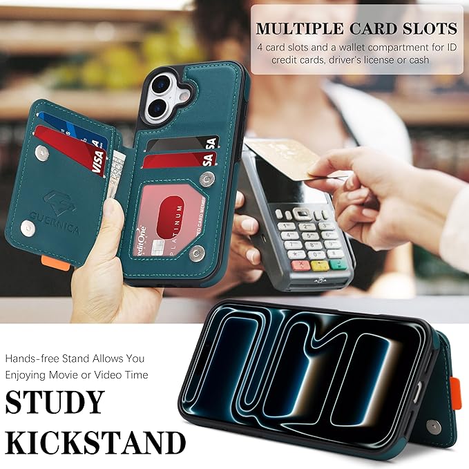 GUERNICA for iPhone 17 (6.1") Case Wallet with Card Holder, RFID Blocking Leather Protection, Shockproof Women Men Phone Case for Apple 17, Green
