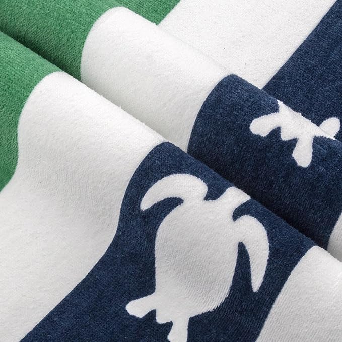 cabanana Large Beach Towel Oversized - Cotton Velour 35 x 70 Inch Sea Turtle Striped Terry Pool Towel, Cabana Soft Swimming Towel for Adults Women Men (Navy Feldspar)