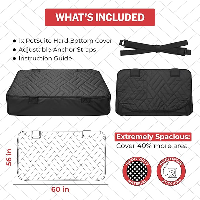 PetSuite Hard Bottom Dog Car Seat Cover for Back Seat – 300-lb Strength Pet Cover for Dogs with 40% Extra Space, Waterproof Nonslip Backseat Hammock for Trucks (Truck)