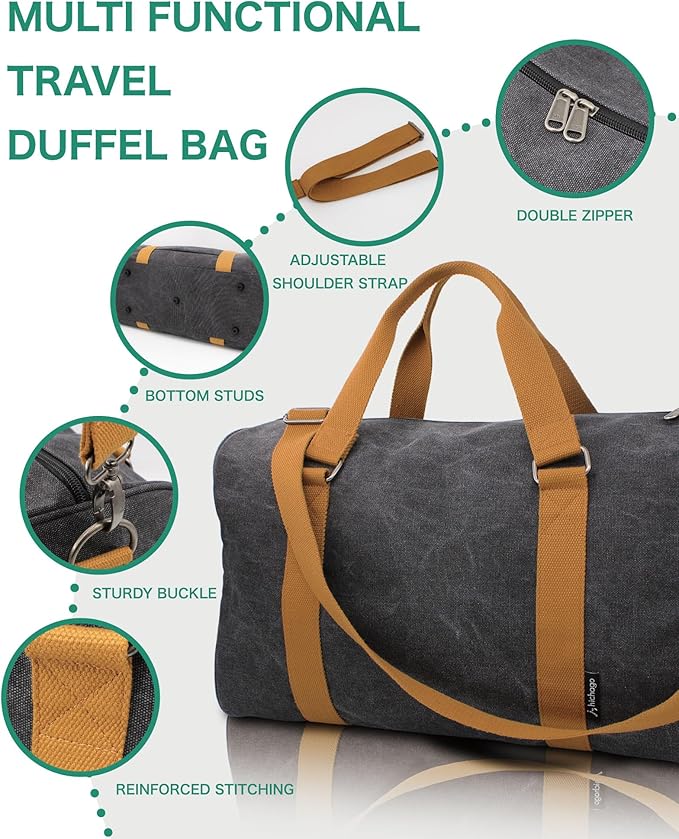Duffle Bag for Travel, Gym Bags for Men, Weekender Bags for Women, Carry On Bag with Luggage Sleeve, Canvas Bag with Shoulder Strap (Brown)