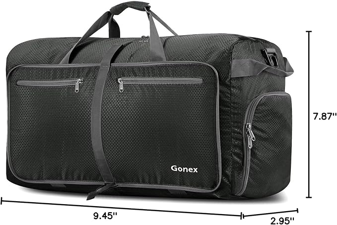 Gonex 40L 60L 80L 100L 150L Large Foldable Travel Duffle Bag with Shoes Compartment, Packable Lightweight Water Repellent Duffel Bag for Camping Gym Weekender Bag