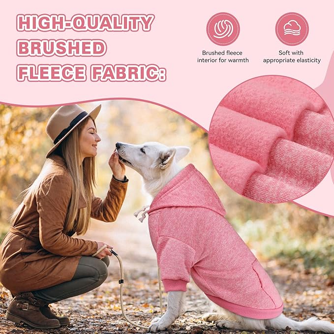 Dog Sweaters for Large Dogs,Dog Hoodie Fleece Pet Sweater Soft Clothes Sweatshirt with Pocket Pet Hoodie for Large Dogs(Pink&L)
