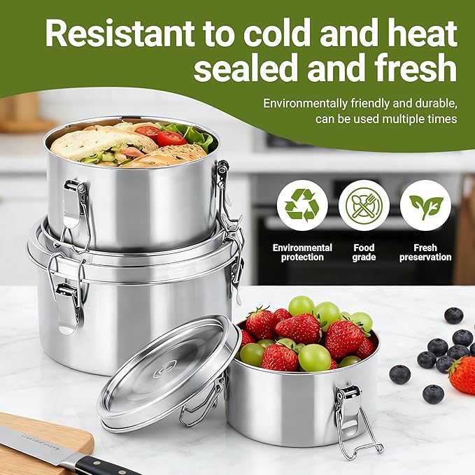 NAYELF Food Storage Containers With Lids,3pcs/set Stainless Steel Meal Prep Containers,Oven,Freezer,Dishwasher Safe for Snacks,Fruits&On the Go Container