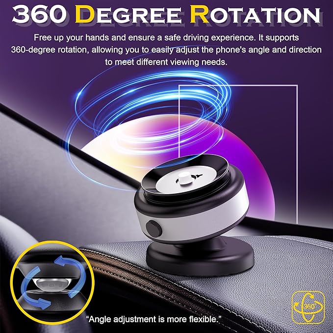 Fostex Vacuum Magnetic Phone Holder Magnet,360 Adjustable Rotatable Magnetic Mount,Electric Vacuum Magnetic Phone Holder,Hands-Freephone Holders for Your Car iPhone 16/15/14/13/12