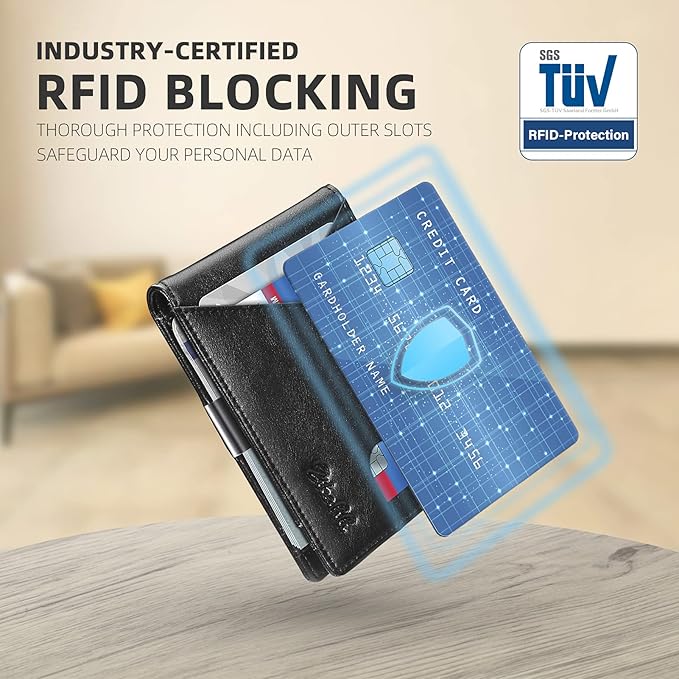 Zitahli Wallet for Men - with Money Clip Slim Leather Slots Credit Card Holder RFID Blocking Bifold Minimalist Wallets with Gift Box