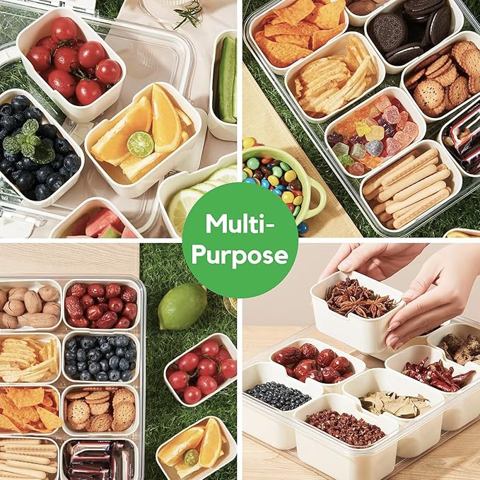 Snackle Box Container, Premium 2-Pack Divided Serving Tray & Lid with 8 Compartments, Large Durable Snackle Boxes for Parties – Snack box container, Perfect for Treats & Gifts (PET)