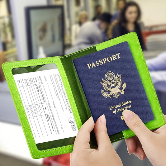 BB-green Passport and Vaccine Card Holder Combo with Vaccine Card Slot, Wallet, Cover for Women and Men
