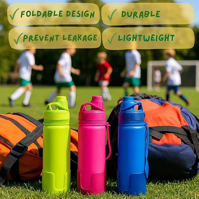 Collapsible Water Bottles Travel Water Bottle Silicone Water Bottle Foldable Lightweight Portable Leakproof & Reusable perfect for Gym Hiking Camping 500ml 17oz - BPA free - (blue)