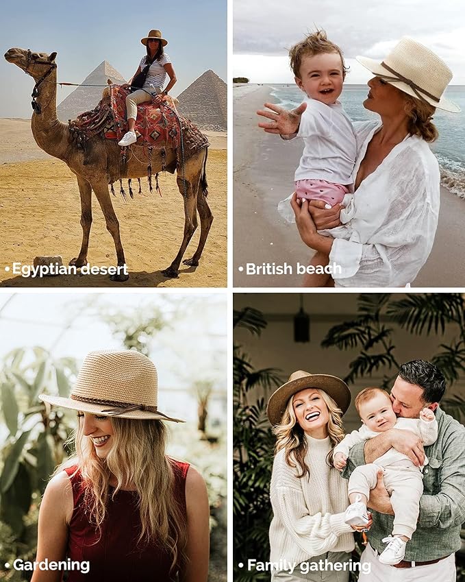 FURTALK Sun Hats for Women Summer Wide Brim UV UPF 80+ Panama Fedora Foldable Packable Straw Beach Hat