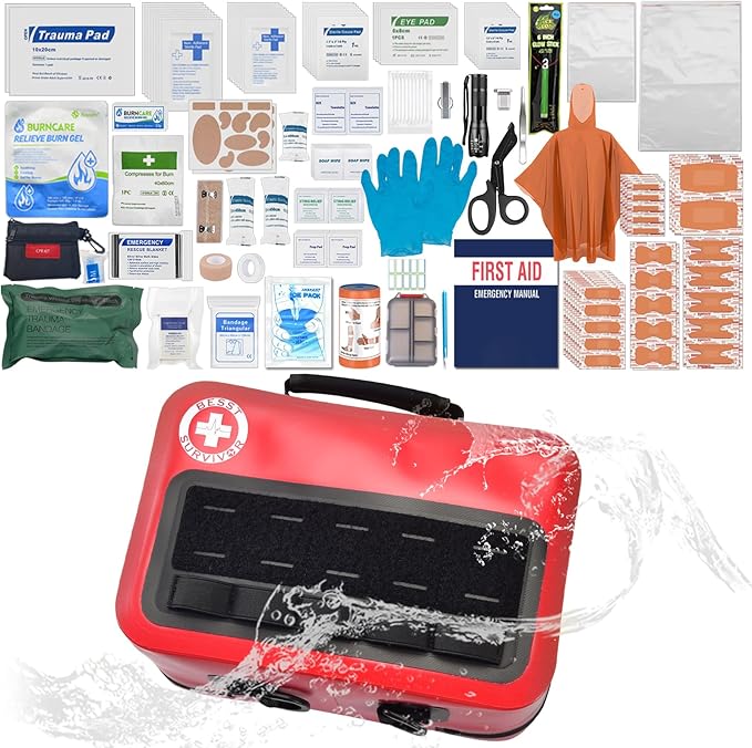 Best Survivor Waterproof First Aid Kits -348 Piece Comprehensive Trauma Kit, Emergency Medical Kit for Marine, Outdoor, Camping, Hurricanes, Boating and Car -with Labeled Compartments for Easy Access