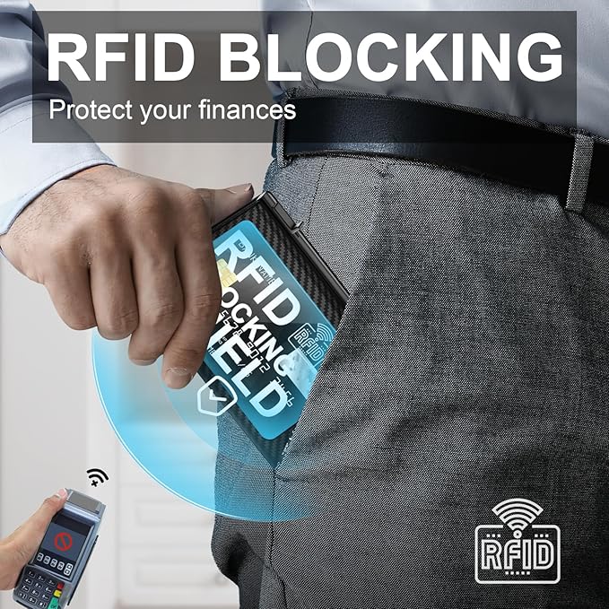 GAOCHALE Wallet for Men Pop up Card Holder, Smart, Slim, Minimalist Design for Front Pocket, Premium RFID Blocking, 10-14 Card Capacity | ID Window | Cash Slot(Carbon)