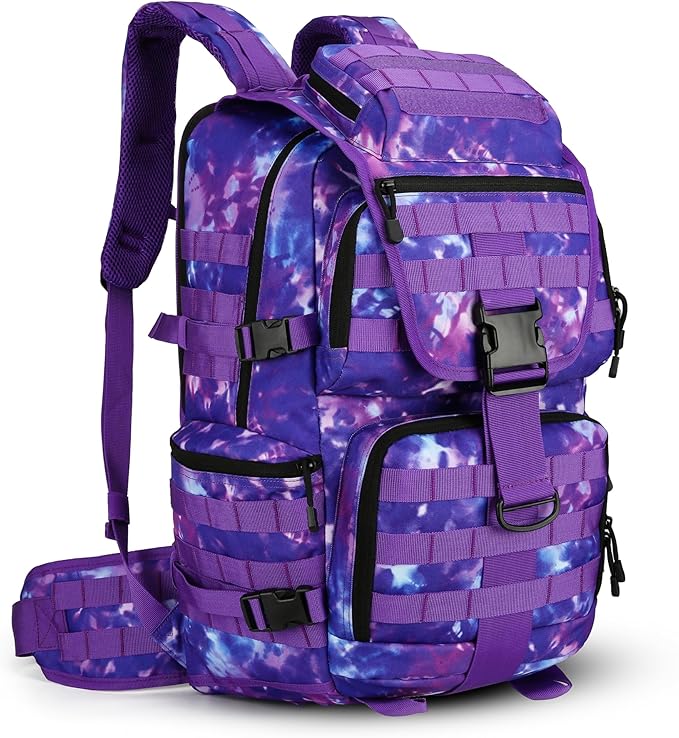 HongXingHai 50L Military Tactical Backpack 3 Day Assault Pack Molle Daypack Hiking Backpack for Men and Women (Purple Tie-Dye)