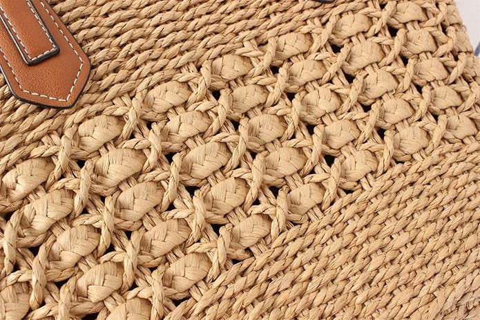 Womens Straw Tote Handbag - Summer Beach Bag with Top Handle - Handwoven Shoulder Bag - 2024