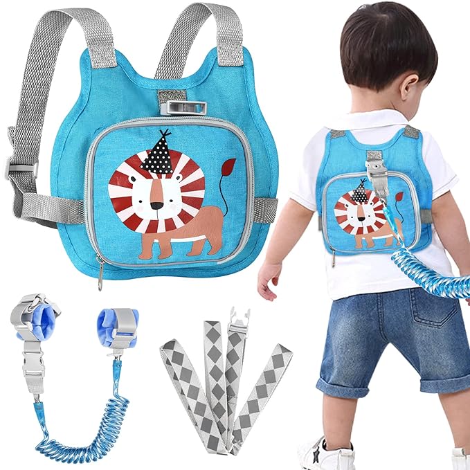 Toddler Harness Leash+ Anti Lost Wrist Link, Accmor Adorable Lion Baby Harness with Leash, Collapsible Child Anti Lost Leash Cute Kid Harness Belt Strap - Keep Kids & Babies Close While Walking