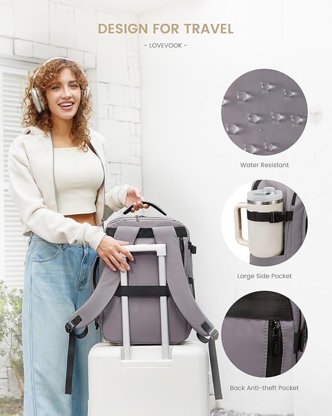 LOVEVOOK Travel Backpack for Women & Men, 40L Large Carry On Backpack Airline Approved, TSA Personal Item Weekender Bag, Water Resistant Laptop Backpack with 3 Packing Cubes for Travel Essentials