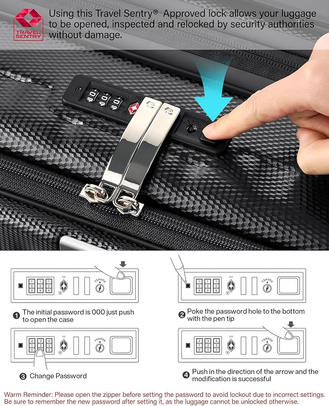 Hanke 26 Inch Expandable Luggage Top Opening Checked Bag Luggage Hard Shell Suitcases with Wheels Lightweight Travel Luggage Heavy Duty Luggage Suitcase with Lock for Woman Men-Jet Black