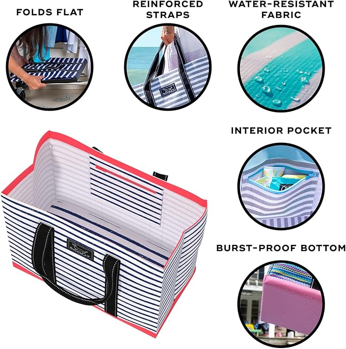 SCOUT Original Deano Tote Large - Durable Lightweight Open Top Beach, Pool & Lake Bag, Inside Zip Pocket, Folds Flat