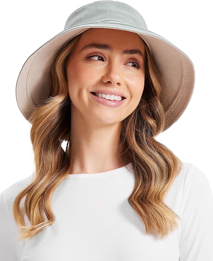 Solbari Women's Holiday Sun Hat UPF 50+ Packable UV Sun Protection Hat with Full Coverage Brim, Reversible, Adjustable Fit
