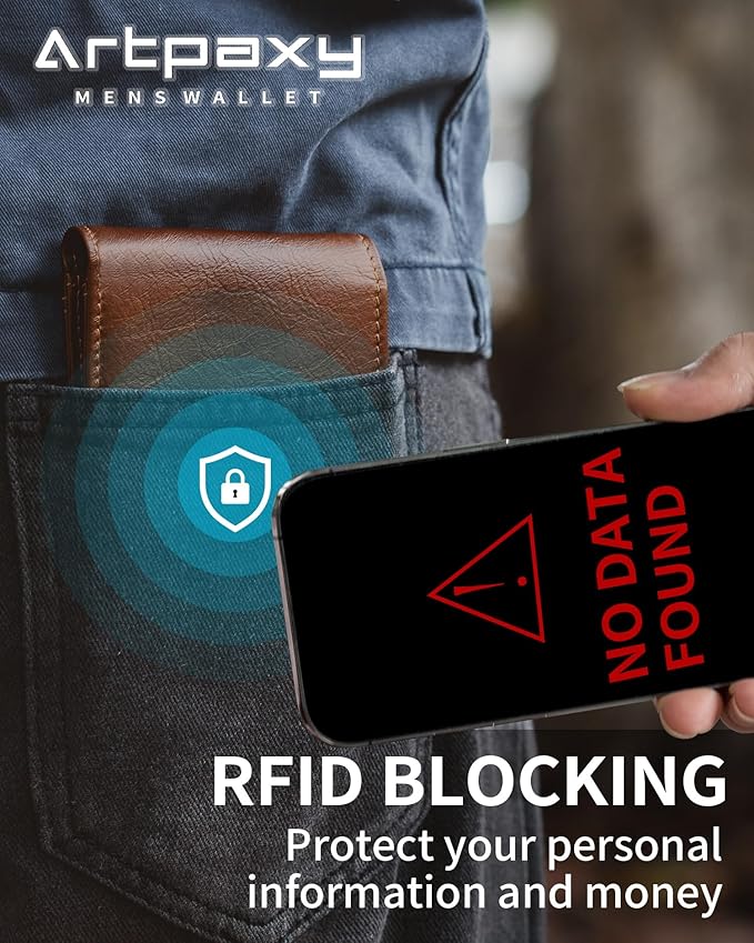 Mens Wallet With AirTag Holder, Bifold Leather RFID Blocking 1-2 ID Windows 12-13 Card Holders, Gift Box and Screen Protector Included, AirTag Not Included