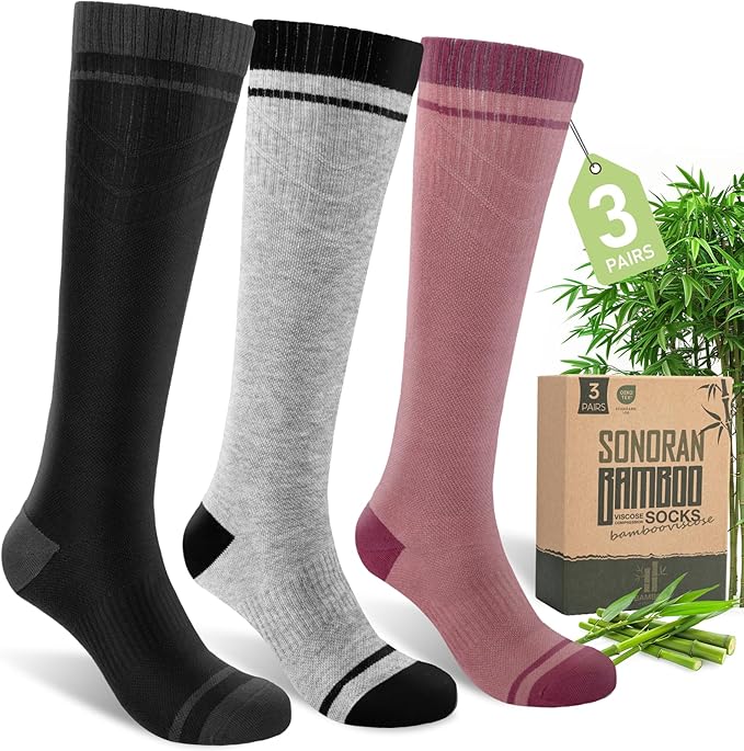 SONORAN Bamboo Viscose Compression Socks for Women & Men (3 Pairs) 15-20 mmHg Knee High Support for Nurses, Travel, Pregnant