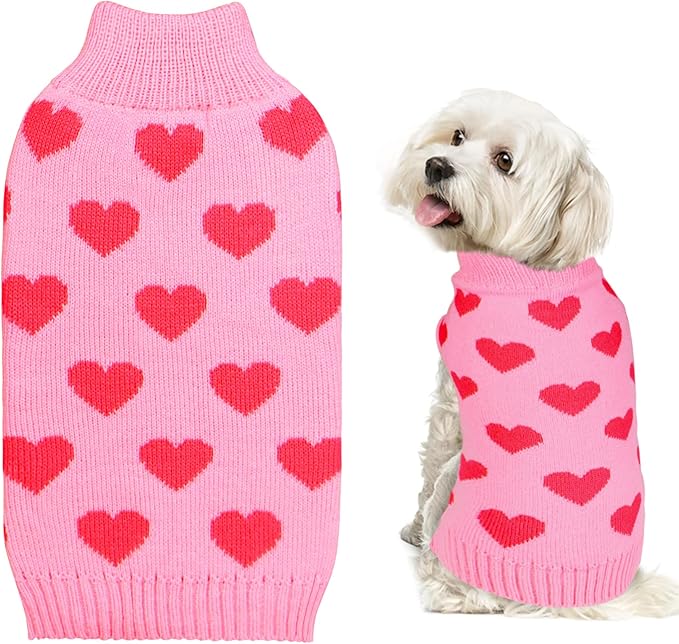 GOYOSWA Valentine Dog Sweater Dog Valentines Clothes Outfit Knitted Heart Sweater for Small Medium Large Dogs Pets (Pink, Large)
