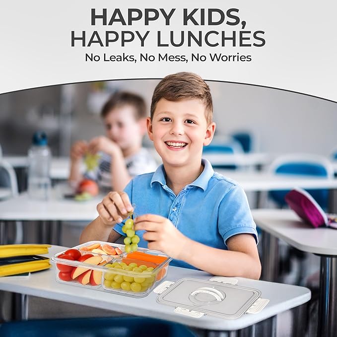 Snackle Box Container with Lid- Travel Charcuterie Box with Handle - Organizer for Candy, Fruit, Nuts, Veggies, Snacks, Beach Essentials, Portable Lunch Box (Clear, Small)