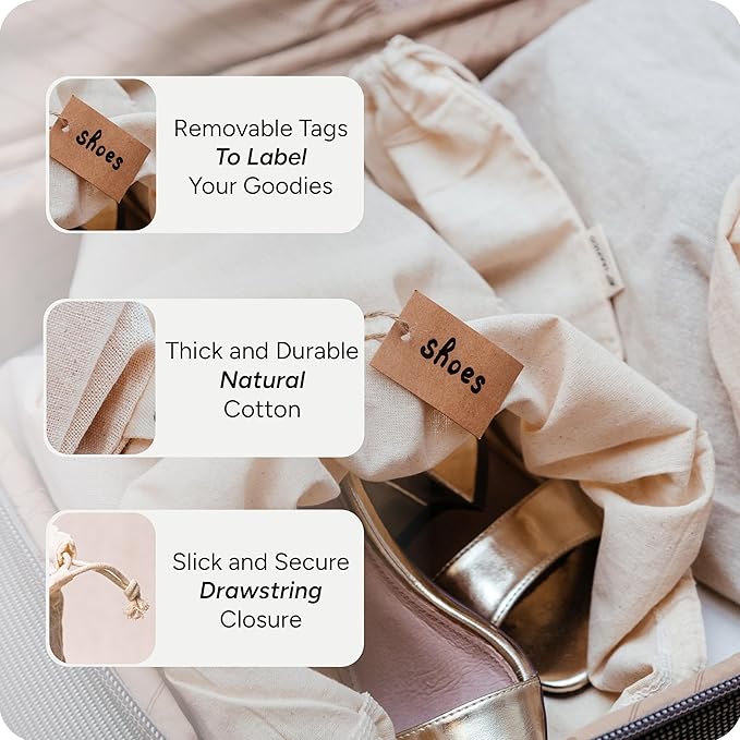 LEAFICO Reusable Produce Storage Bags - XX-Large 19x23 3 Pack - Breathable Muslin Fabric Sacks with Drawstrings – Dust-Proof Travel Cotton Bags for Laundry, Clothes, Purses