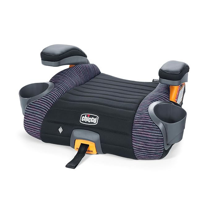 Chicco GoFit ClearTex Plus Backless Booster Car Seat, Latch Attachment, Quick-Release Latch Removal, Portable Car Booster Seat for Children at Least 4 Years Old and 40-110 lbs | Confetti/Black