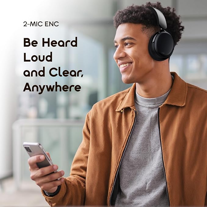 Oraimo BoomPop N Highbrid Active Noise Cancelling Headphones, 65H Playtime, 3 EQ Modes, Deep Bass, Bluetooth 5.4, Wireless Over-Ear Headphones with Microphone for Game, Office, Travel, Black