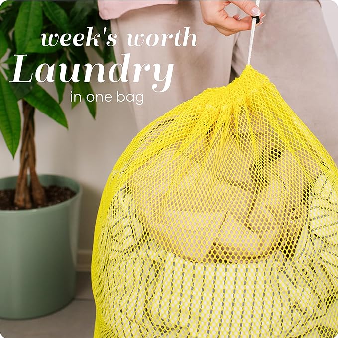 Handy Laundry Mesh XL Laundry Bag - Durable, Machine Washable with Secure Drawstring Closure - Perfect for College Dorms, Laundromats, Apartments (Yellow, Large 24" x 36")