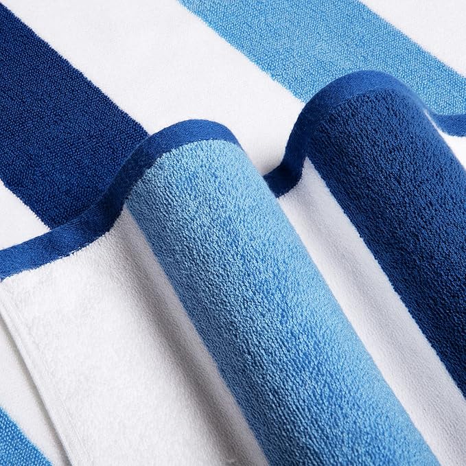 Cotton Oversized Beach Towel - Extra Large 40"X70" Plush Thick Pool Towel, XL Fluffy Blue Beach Towels Stripe Swimming Towel for Adults Mens Women (White Navy Blue)