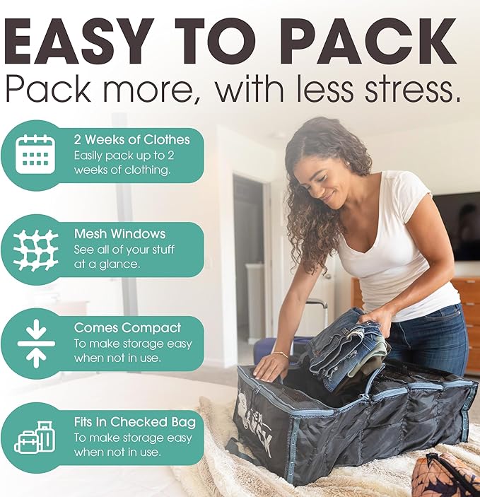 Pack Gear Hanging Carry-On Organizer - Our Fitted Hanging Luggage Organizer Perfectly Fits Any Carry On - Our Packing Cubes For Travel Use Mesh Windows to Make Finding Clothes Easy (Green, M)