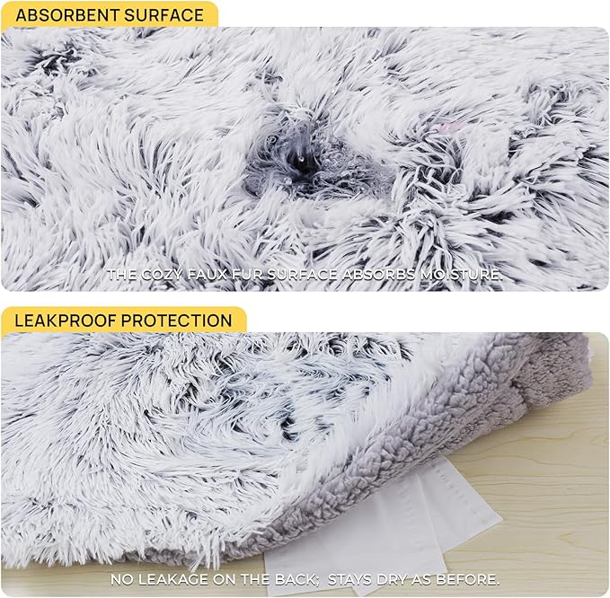 Luciphia Large Waterproof Dog Blanket for Pet Washable Liquid Proof Bed Intimacy Protection Shaggy Plush Calming Long Faux Fur Couch Cover Calming Cat Throw Blankets, Mist Grey, 50" x 60"
