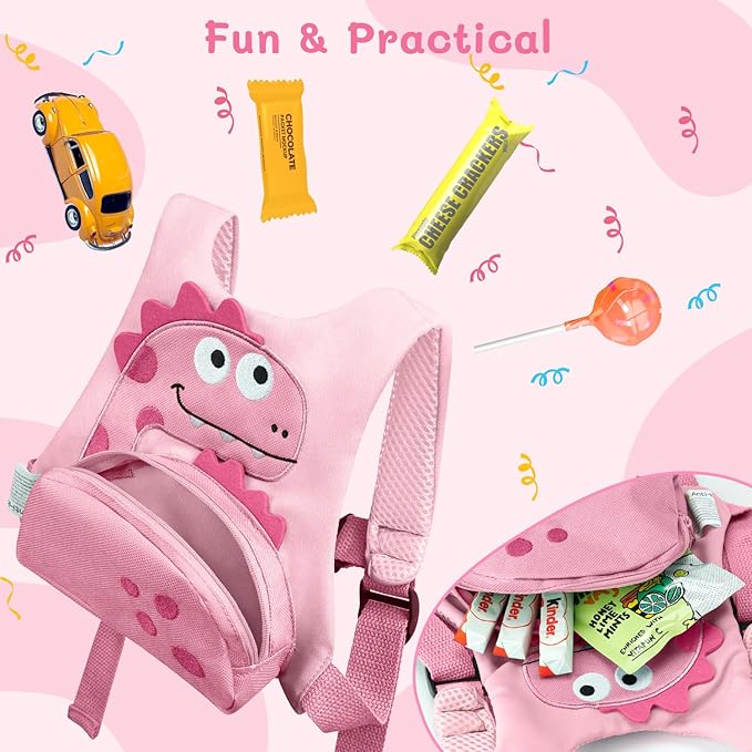 3 in 1 Toddler Harness Leash + 8.2ft Anti Lost Wrist Link, Cute Dinosaur Kids Anti Lost Leash with Key Lock, Child Walking Harness for Parent Boys Girls Keep Kids Close, Travel Essensials