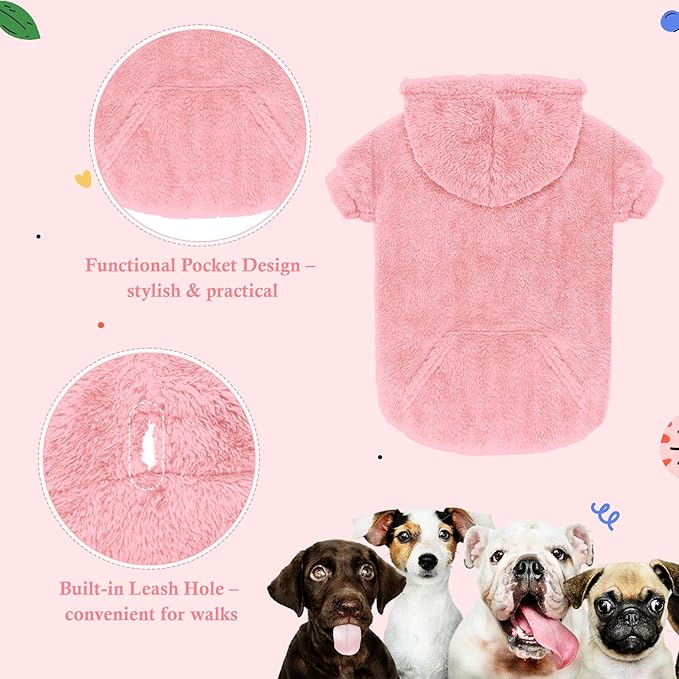 5XL Dog Sweaters for Large Dogs,Extra-Large Dog Hoodie,Warm Fuzzy Fleece Sweatshirt with Hood & Pocket,Leash Hole,Cozy Cold Weather Pet Clothes Sweater Hoodie for Large Dogs(Pink,5XL)