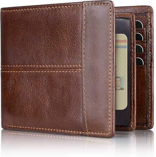 Swallowmall Mens Wallet Rfid Blocking Leather Wallet for Men Bifold Wallets with 1 ID Window 16 Card Slot