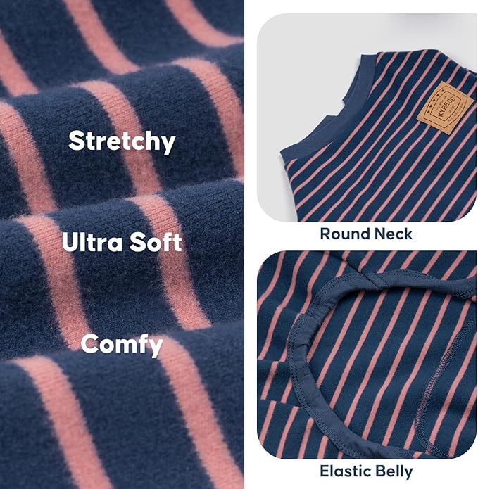 KYEESE Dog Pajamas, Stretchable Velvet Fleece 4 Legs Doggie Onesie, Striped Dog PJS for Small Dogs, Puppy Pajamas Soft Cozy Pet Outfit, Comfortable Sleepwear Cat PJS,Navy Blue Striped, X-Small